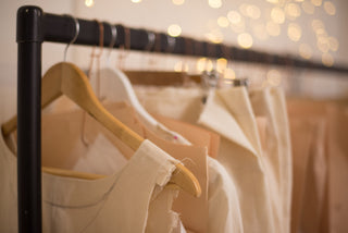 calico garments hanging on a dress rail