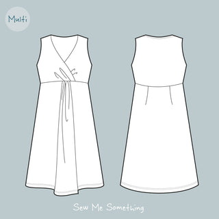 Cordelia Dress Sewing Pattern showing front and back aspect (sleeveless version)