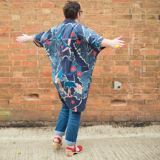 Female showing back of the Hippolyta Ladies Top Sewing Pattern