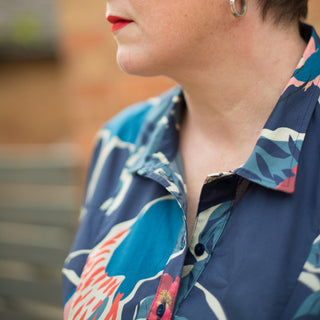 Close up of Hippolyta Top sewing pattern collar detail