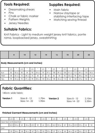 Julia Pocket Top sewing pattern - Measurements and requirements