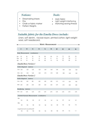 A-Line Dress Sewing Pattern - Emelia - measurements and requirements